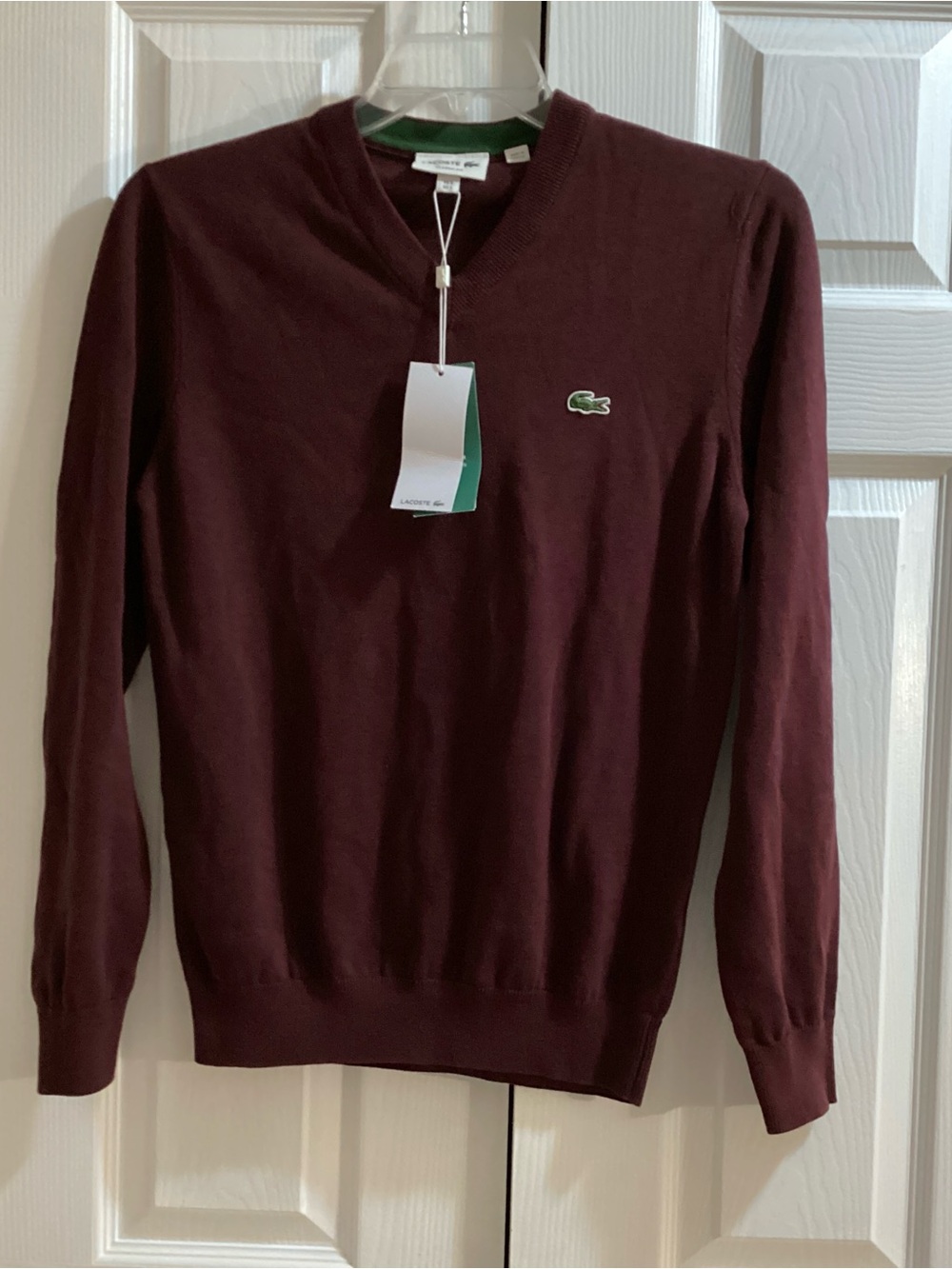 Lacoste Men's V-Neck Sweater in Deep Wine